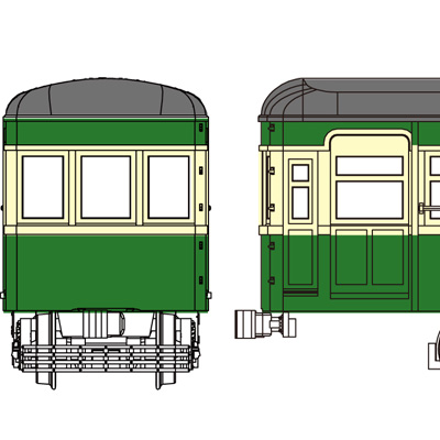 14m級電車プラキット （色：緑 クリーム）　商品画像