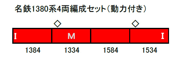 名鉄1380系4両編成セット(動力付き) | グリーンマックス 30263