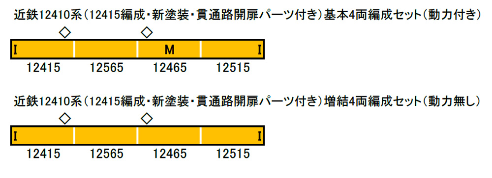 近鉄12410系（12415編成 新塗装 貫通路開扉パーツ付き） 基本＆増結