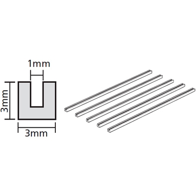 透明プラ材3mmコの字形棒(5本入)